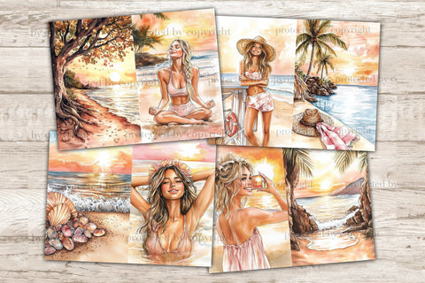Sunset Beach Junk Journal Pages | Ocean Scrapbook Kit SVG GlamArtZhanna 