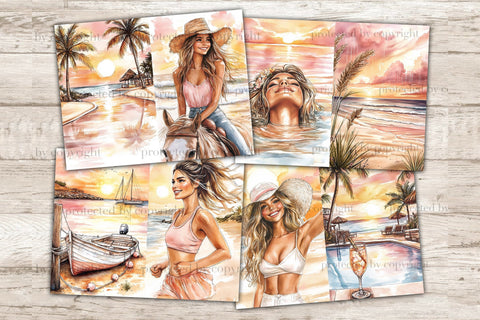 Sunset Beach Junk Journal Pages | Ocean Scrapbook Kit SVG GlamArtZhanna 