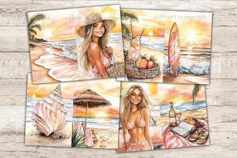 Sunset Beach Junk Journal Pages | Ocean Scrapbook Kit SVG GlamArtZhanna 