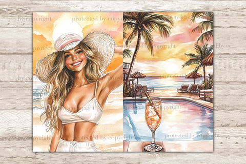 Sunset Beach Junk Journal Pages | Ocean Scrapbook Kit SVG GlamArtZhanna 