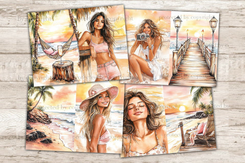Sunset Beach Junk Journal Pages | Ocean Scrapbook Kit SVG GlamArtZhanna 