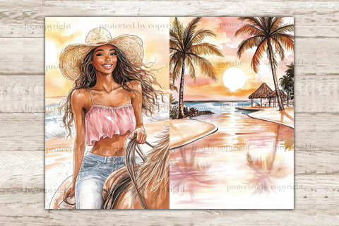 Sunset Beach Junk Journal Pages | Tropical Islands Collage SVG GlamArtZhanna 