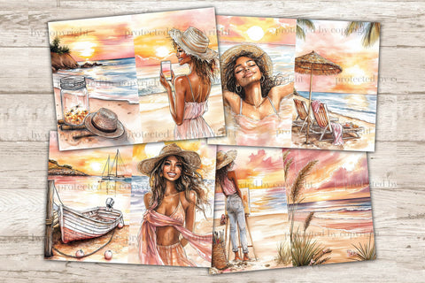 Sunset Beach Junk Journal Pages | Tropical Islands Collage SVG GlamArtZhanna 