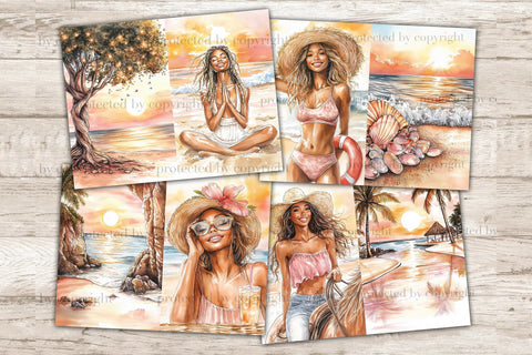Sunset Beach Junk Journal Pages | Tropical Islands Collage SVG GlamArtZhanna 