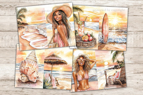 Sunset Beach Junk Journal Pages | Tropical Islands Collage SVG GlamArtZhanna 