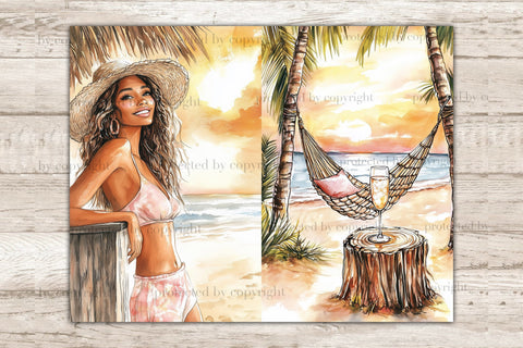 Sunset Beach Junk Journal Pages | Tropical Islands Collage SVG GlamArtZhanna 
