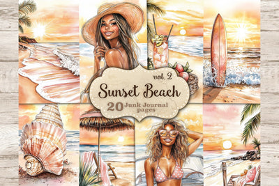 Sunset Beach Junk Journal Pages | Tropical Islands Collage SVG GlamArtZhanna 