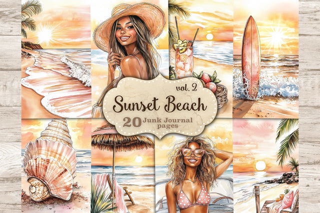 Sunset Beach Junk Journal Pages | Tropical Islands Collage SVG GlamArtZhanna 