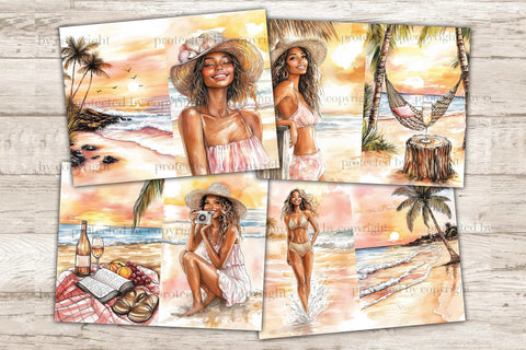 Sunset Beach Junk Journal Pages | Tropical Islands Collage SVG GlamArtZhanna 
