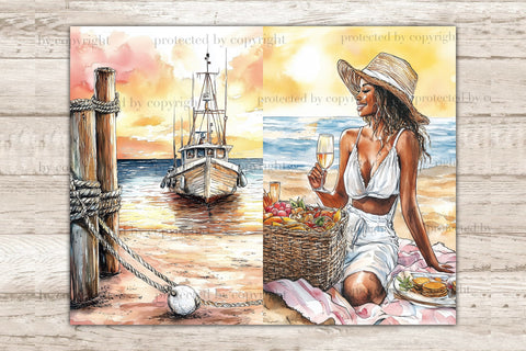 Sunset Beach Junk Journal Pages | Tropical Islands Collage SVG GlamArtZhanna 