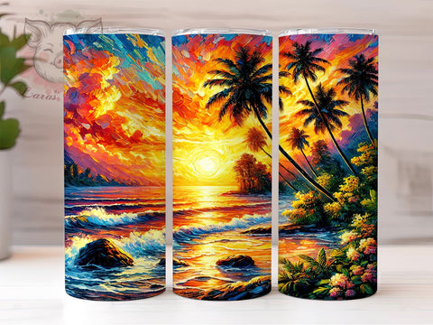 Sunset Beach Scene 20oz Tumbler, Beach Scene Tumbler, 20oz Wrap, Sublimation Tumbler, Coastal Decor, Ocean Sunset Gift, Tropical Tumbler Design Sublimation Lara' s Designs 