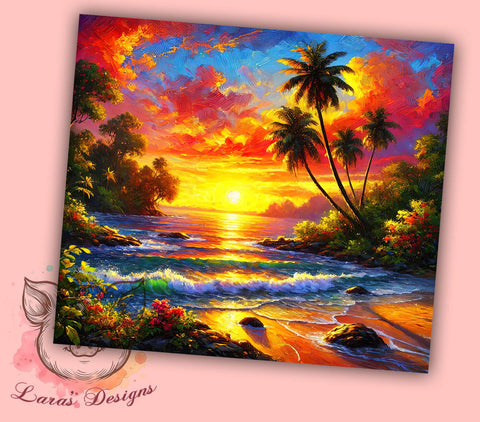 Sunset Beach Scene 20oz Tumbler, Beach Scene Tumbler, 20oz Wrap, Sublimation Tumbler, Coastal Decor, Ocean Sunset Gift, Tropical Tumbler Design Sublimation Lara' s Designs 