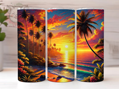 Sunset Beach Scene 20oz Tumbler, Beach Scene Tumbler, 20oz Wrap, Sublimation Tumbler, Coastal Decor, Ocean Sunset Gift, Tropical Tumbler Design Sublimation Lara' s Designs 