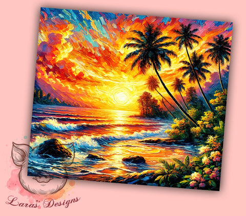 Sunset Beach Scene 20oz Tumbler, Beach Scene Tumbler, 20oz Wrap, Sublimation Tumbler, Coastal Decor, Ocean Sunset Gift, Tropical Tumbler Design Sublimation Lara' s Designs 