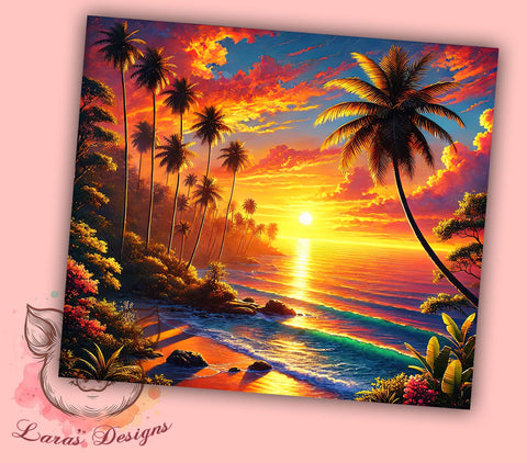 Sunset Beach Scene 20oz Tumbler, Beach Scene Tumbler, 20oz Wrap, Sublimation Tumbler, Coastal Decor, Ocean Sunset Gift, Tropical Tumbler Design Sublimation Lara' s Designs 