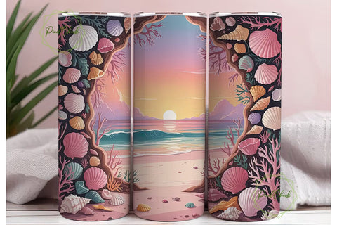 Sunset Beach Seashells 20oz Tumbler Sublimation PixelChick 