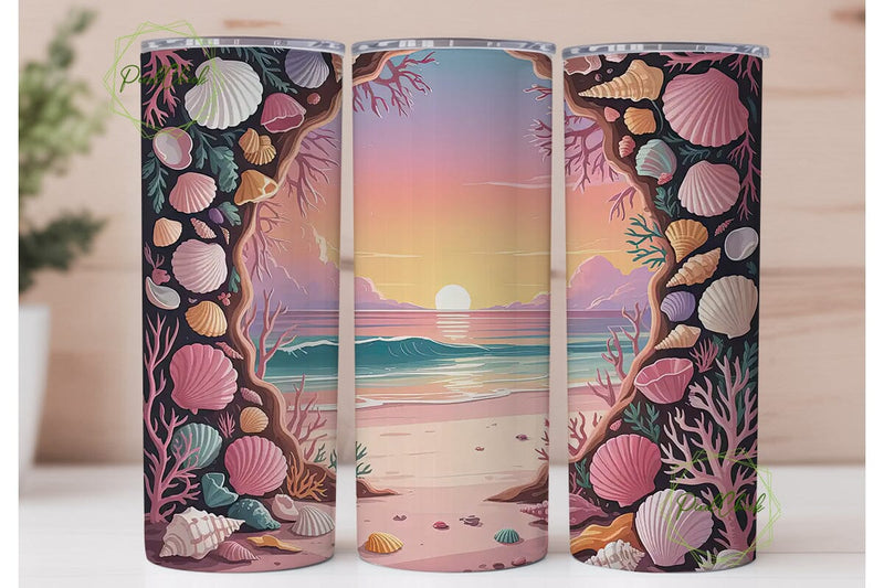 Sunset Beach Seashells 20oz Tumbler Sublimation PixelChick 
