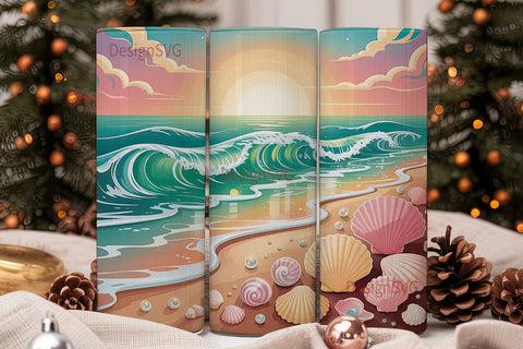 Sunset Beach Seashells 20oz Tumbler Wrap Sublimation DesignSVG 