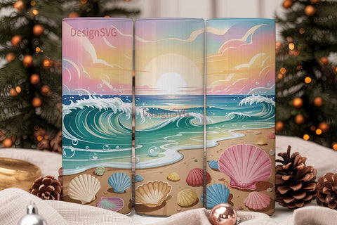 Sunset Beach Seashells 20oz Tumbler Wrap Sublimation DesignSVG 