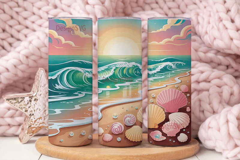 Sunset Beach Seashells 20oz Tumbler Wrap Sublimation DesignSVG 