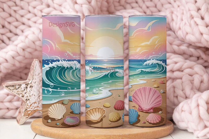 Sunset Beach Seashells 20oz Tumbler Wrap Sublimation DesignSVG 