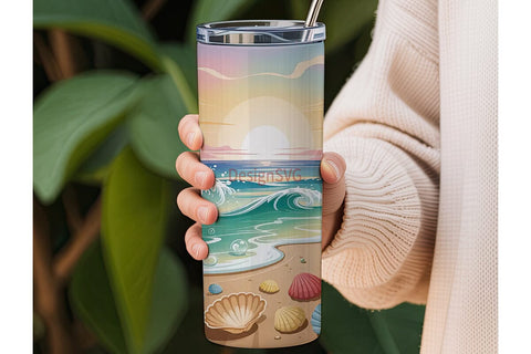 Sunset Beach Seashells 20oz Tumbler Wrap Sublimation DesignSVG 