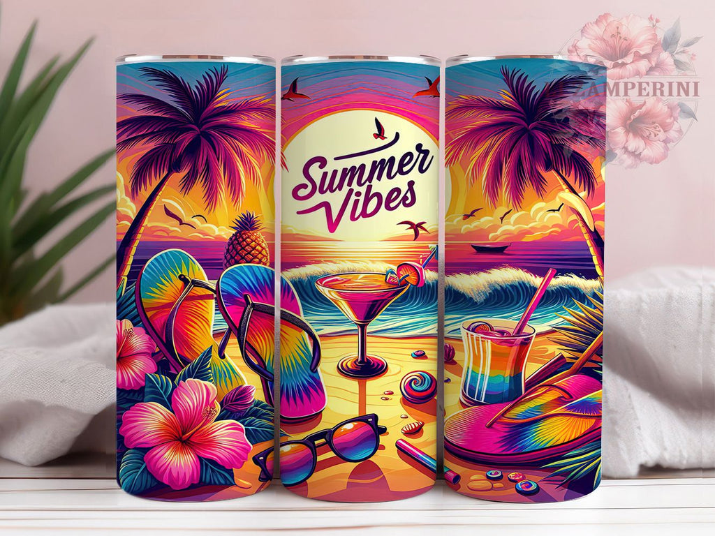 Sunset Beach Summer Vibes Tumbler Wrap, Summer Vibes Wrap, Flip Flops ...