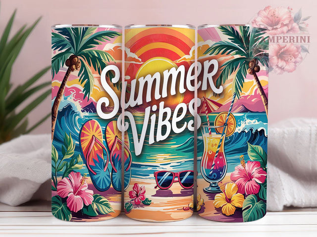 Sunset Beach Summer Vibes Tumbler Wrap, Summer Vibes Wrap, Flip Flops Tumbler Design, 20oz Sublimation Wrap, Ocean Vibes Cup, Sunglasses Summer Tumbler, Beach Day Tumbler Sublimation Li Zamperini 