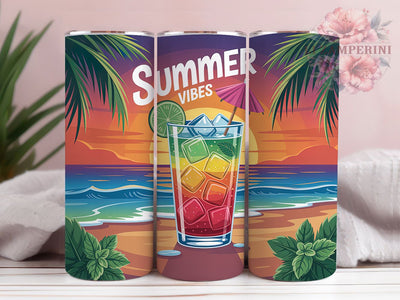 Sunset Beach Tropical Cocktail 20oz Tumbler, Tropical Cocktail Wrap, Summer Vibes PNG, 20oz Skinny Tumbler, Beach Drink Sublimation, Vacation Mood Design, Coastal Party Art, Sunset Sip Graphic Sublimation Li Zamperini 