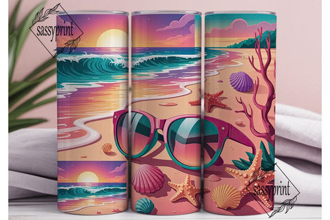 Sunset Beach Tumbler Wrap 20oz Sublimation sassyprint 