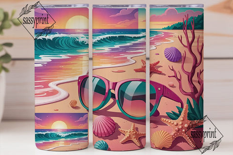 Sunset Beach Tumbler Wrap 20oz Sublimation sassyprint 