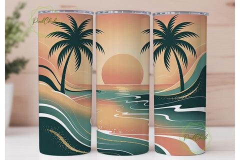 Sunset Beach Tumbler Wrap PNG Sublimation PixelChick 