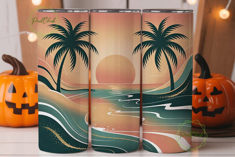 Sunset Beach Tumbler Wrap PNG Sublimation PixelChick 