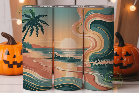 Sunset Beach Tumbler Wrap PNG Sublimation PixelChick 