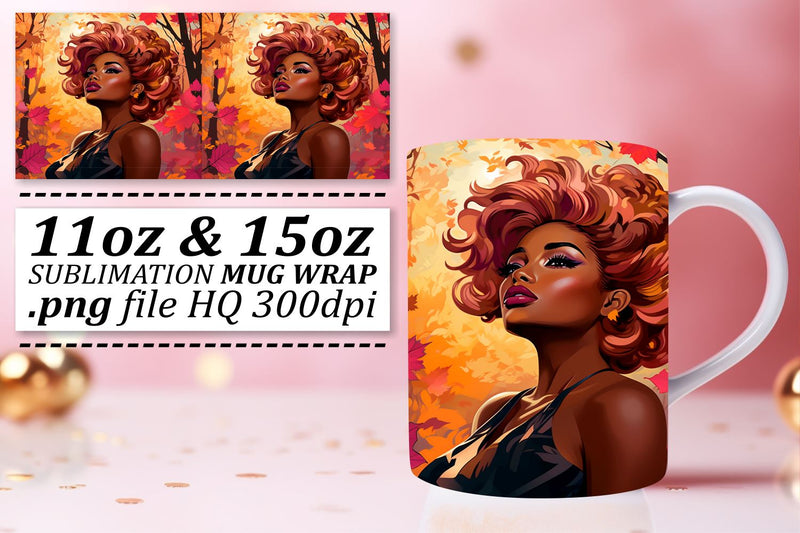 Sunset Beauty Mug Wrap Melanin 11oz 15oz Sublimation afrosvg 