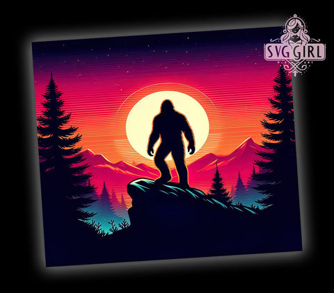 Sunset Bigfoot 20oz Tumbler Wrap Sublimation Design, Straight Tapered Tumbler Wrap, Bigfoot Tumbler Png, Instant Digital Download Sublimation SvggirlplusArt 