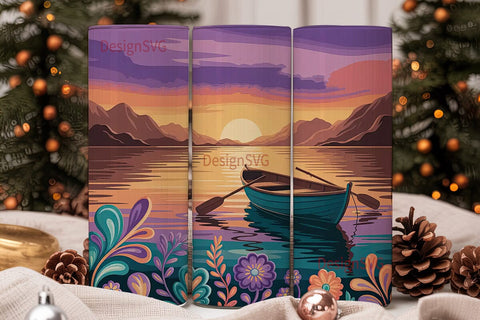 Sunset Boat Mandala 20oz Tumbler Wrap Sublimation DesignSVG 