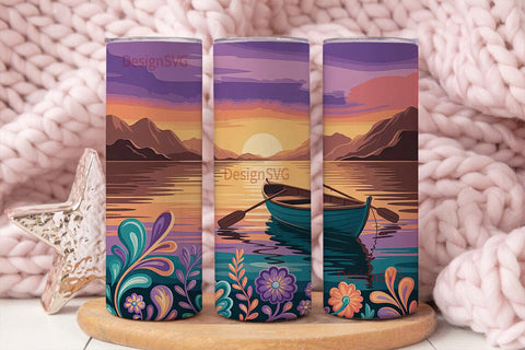 Sunset Boat Mandala 20oz Tumbler Wrap Sublimation DesignSVG 