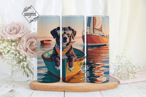 Sunset Boating Dog 20oz Tumbler Wrap Sublimation sassyprint 