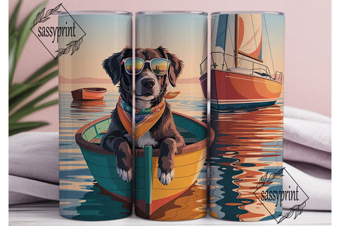 Sunset Boating Dog 20oz Tumbler Wrap Sublimation sassyprint 