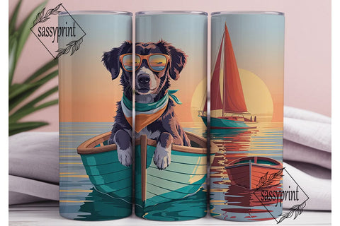 Sunset Boating Dog 20oz Tumbler Wrap Sublimation sassyprint 