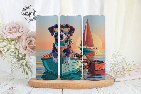 Sunset Boating Dog 20oz Tumbler Wrap Sublimation sassyprint 