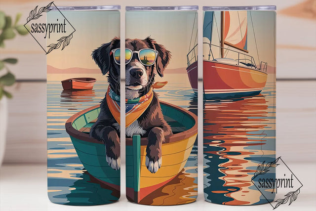 Sunset Boating Dog 20oz Tumbler Wrap Sublimation sassyprint 