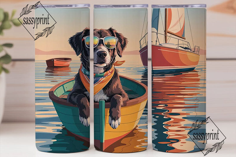 Sunset Boating Dog 20oz Tumbler Wrap Sublimation sassyprint 
