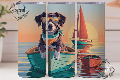 Sunset Boating Dog 20oz Tumbler Wrap Sublimation sassyprint 