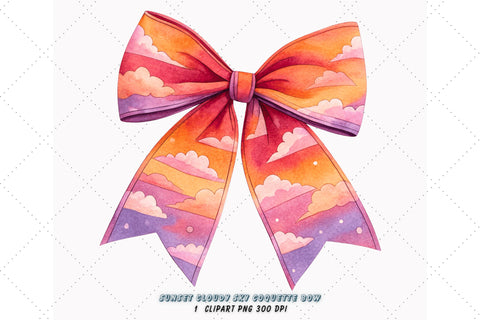 Sunset Cloudy Sky Coquette Bow Clipart, sunset cloudy bow, sky coquette bow, warm bow design, cloudy sky clipart, digital bow design, vibrant sunset bow, sky bow art Sublimation FloridPrintables 