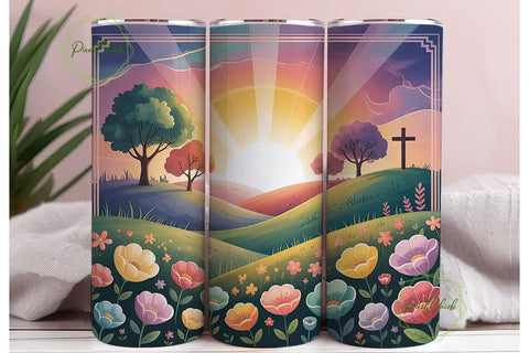 Sunset Cross & Flowers 20oz Tumbler Wrap Sublimation PixelChick 