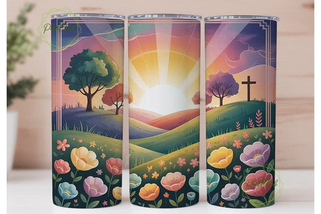 Sunset Cross & Flowers 20oz Tumbler Wrap Sublimation PixelChick 