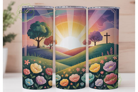 Sunset Cross & Flowers 20oz Tumbler Wrap Sublimation PixelChick 