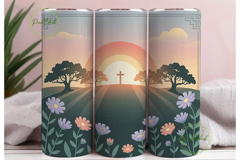 Sunset Cross & Flowers 20oz Tumbler Wrap Sublimation PixelChick 